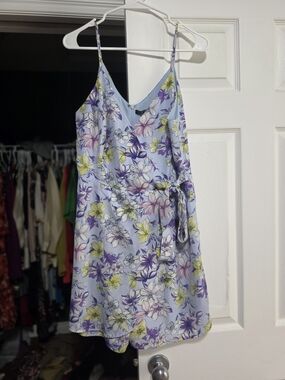 19 Cooper Pastel Blue Floral Slip Dress with Purple & Yellow Blooms